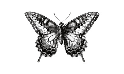 Butterfly in Flight, Hand-drawn Vintage Engraving, Rustic Wildlife Art, Monochrome Nature Illustration, Insect Line Art, Scientific Entomological Drawing, Wall Print Decor, Black Sketch