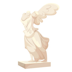 Iconic ancient Greek statue Winged Victory of Samothrace shown in soft pastel vector style on white background, concept of classical art. Vector illustration