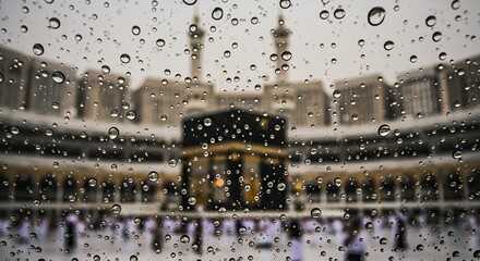 Kaaba in Mecca Raindrops on Window