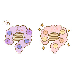 かわいい善玉菌と悪玉菌がいる腸のセット