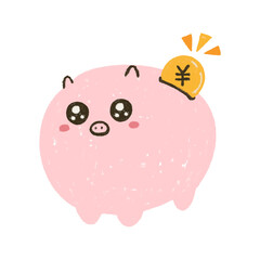手描きのお金が増えて喜ぶブタの貯金箱　ピギーバンク