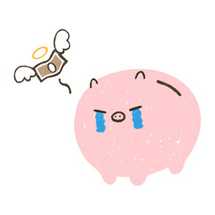 手描きのお金が消えて泣くブタの貯金箱　ピギーバンク