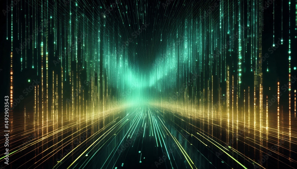 Poster abstract animation of binary code cascading down like digital rain