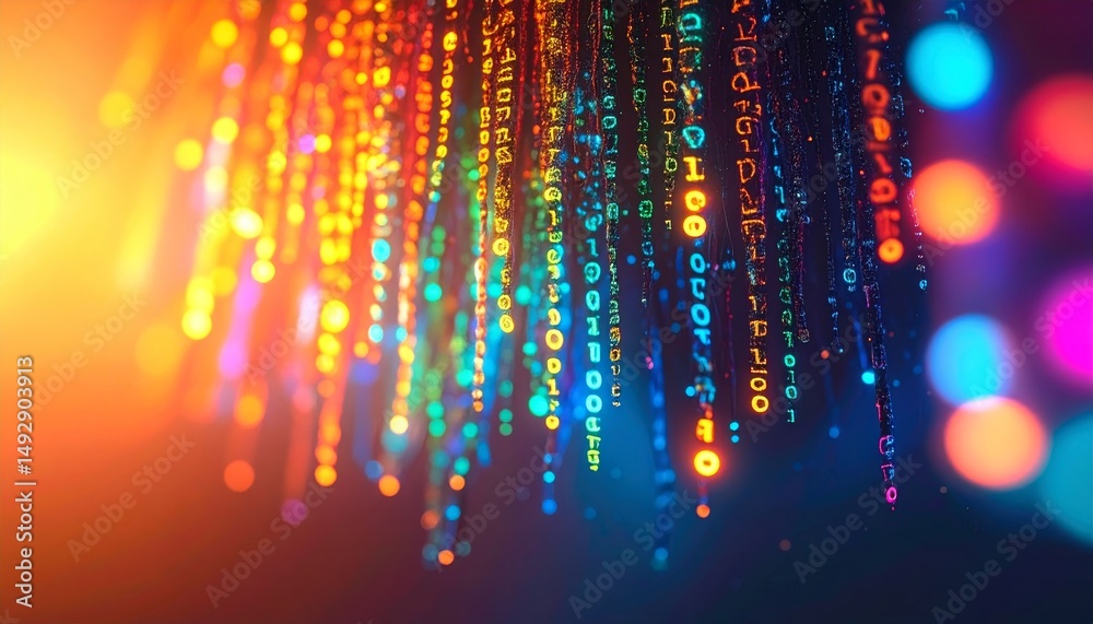 Poster abstract animation of binary code cascading down like digital rain