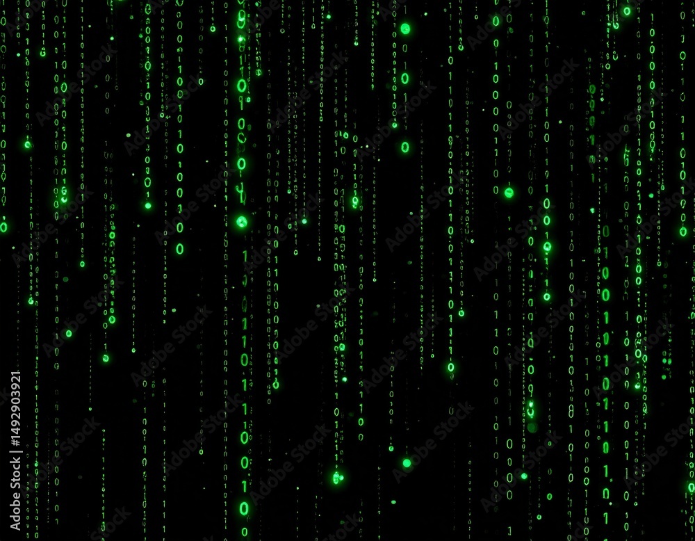 Poster abstract animation of binary code cascading down like digital rain