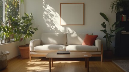 Modern living room with natural light and house plants