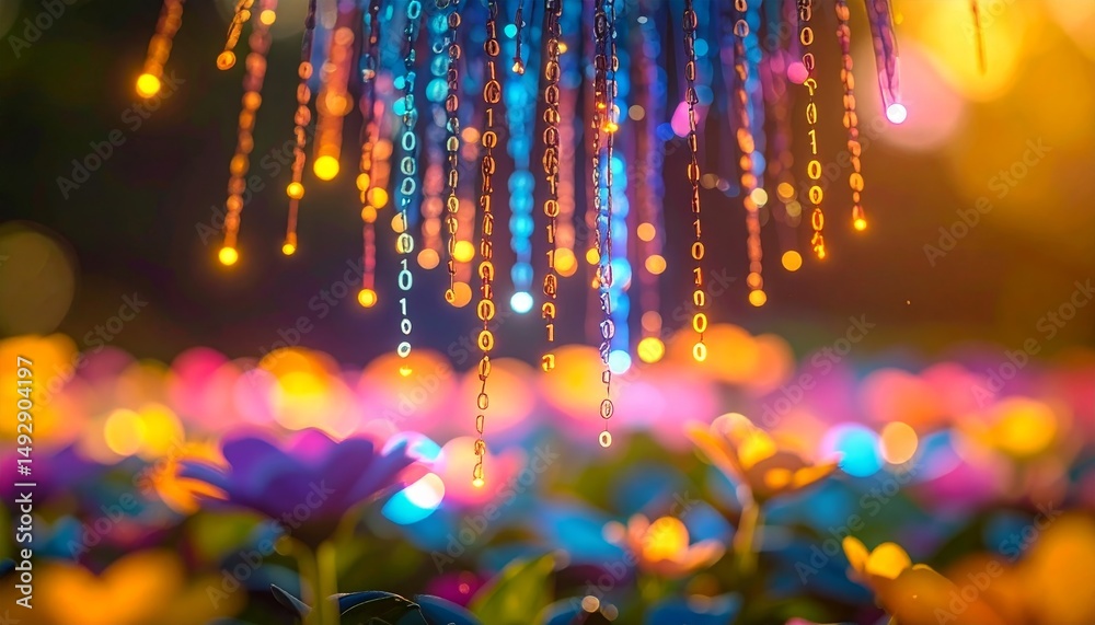 Poster abstract animation of binary code cascading down like digital rain