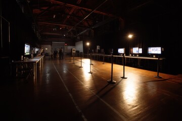 People at an Art Exhibition in a Dark Warehouse, Showcasing Innovation and Creative Expression, with Monitors Displaying Digital Art for Cultural Enrichment : Generative AI