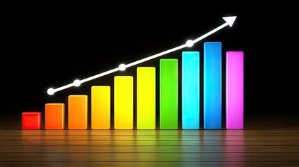 Colorful Bar Graph Showing Growth and Increase on Dark Background