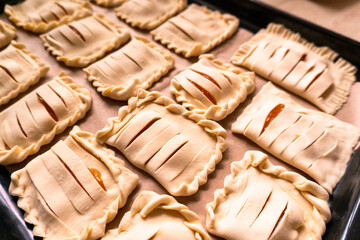 Puff pastry with apricot jam. Dessert. Baking. Food