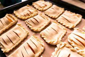 Puff pastry with apricot jam. Dessert. Baking. Food