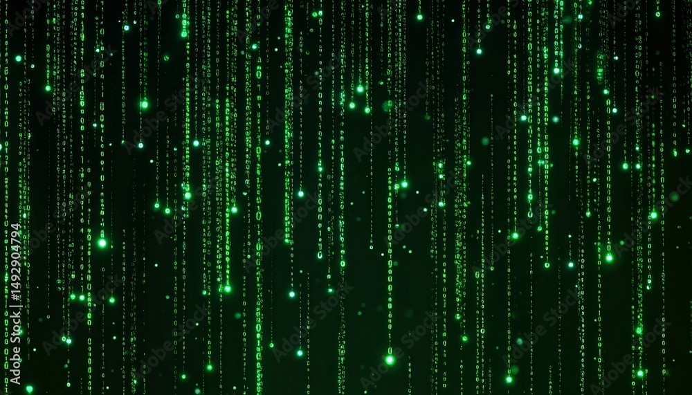 Poster abstract animation of binary code cascading down like digital rain