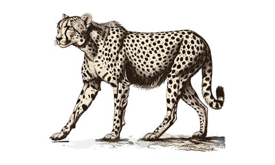 Safari Wildlife Art, Cheetah Walking Gracefully, Hand-drawn Engraving Style, Vintage Wild Animal Sketch, Nature Wall Print, Old Engraving Style, Trendy Wildlife Illustration, Animal Artwork