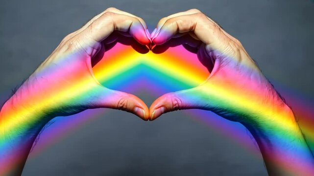 Hand with the LGBT rainbow.