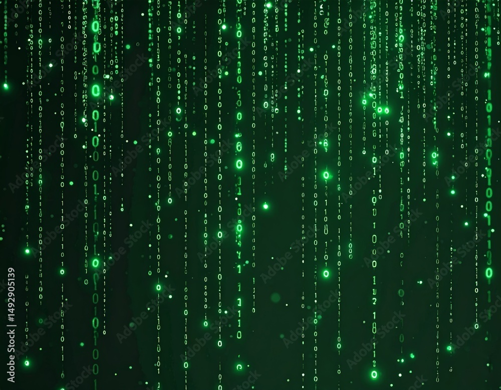 Poster abstract animation of binary code cascading down like digital rain