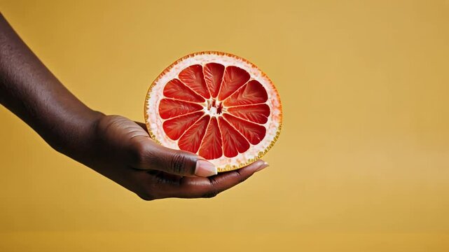 Hand with a grapefruit.