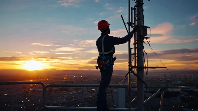 Worker on an electricity tower.
