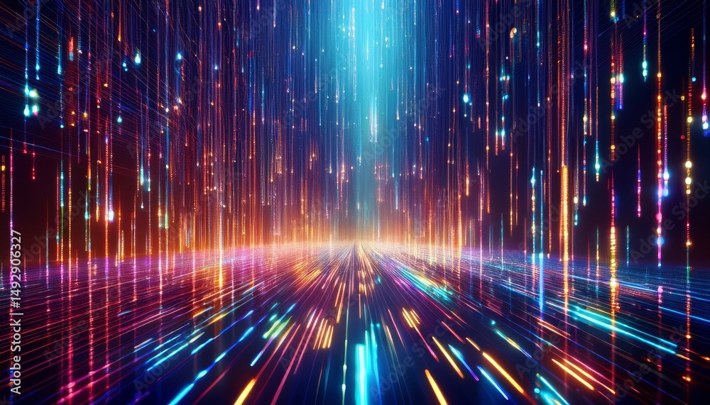 Poster abstract animation of binary code cascading down like digital rain