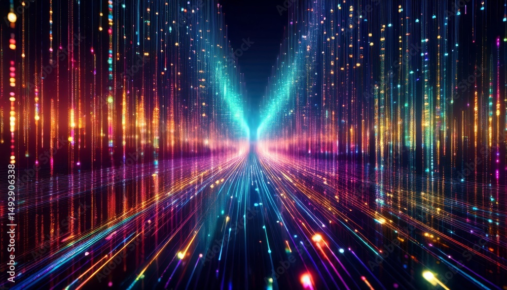 Poster abstract animation of binary code cascading down like digital rain