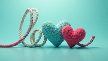 Romantic textured hearts entwined with a braided rope, symbolizing love and connection