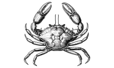 Vintage Marine Wildlife Line Drawing, Crab Walking Sideways, Rustic Beach Decor, Monochrome Animal Sketch, Hand-etched Crustacean Art, Ocean Creature Print, Old Engraving Style