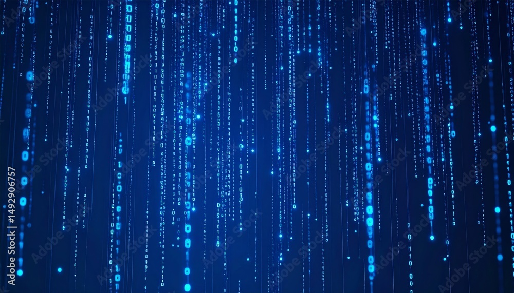 Poster abstract animation of binary code cascading down like digital rain
