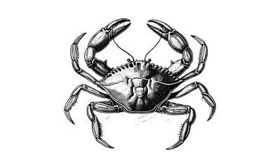 Crab Walking Sideways, Vintage Marine Wildlife Line Drawing, Monochrome Animal Sketch, Hand-etched Crustacean Art, Ocean Creature Print, Rustic Beach Decor, Old Engraving Style