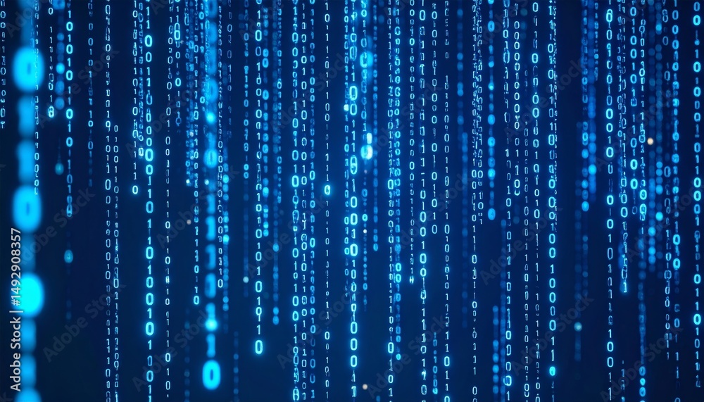 Poster abstract animation of binary code cascading down like digital rain