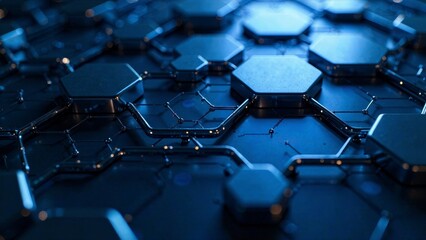 Abstract Hexagonal Network Structure  A Deep Blue Technological Pattern of Interconnected Components