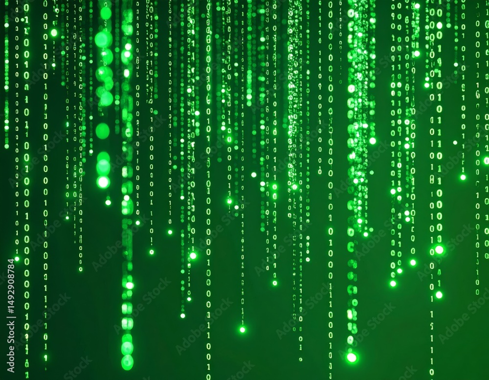 Poster abstract animation of binary code cascading down like digital rain