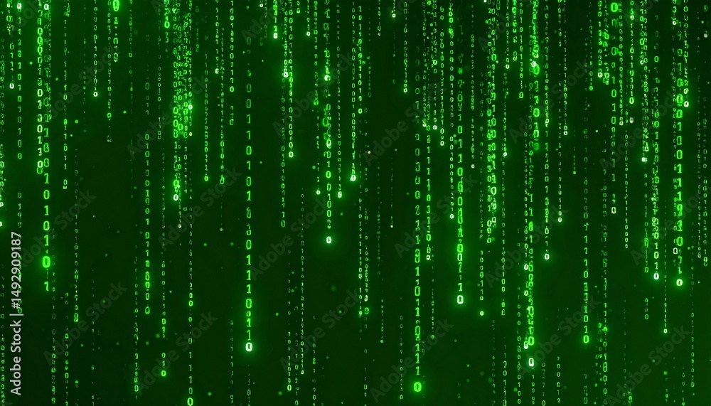 Poster abstract animation of binary code cascading down like digital rain