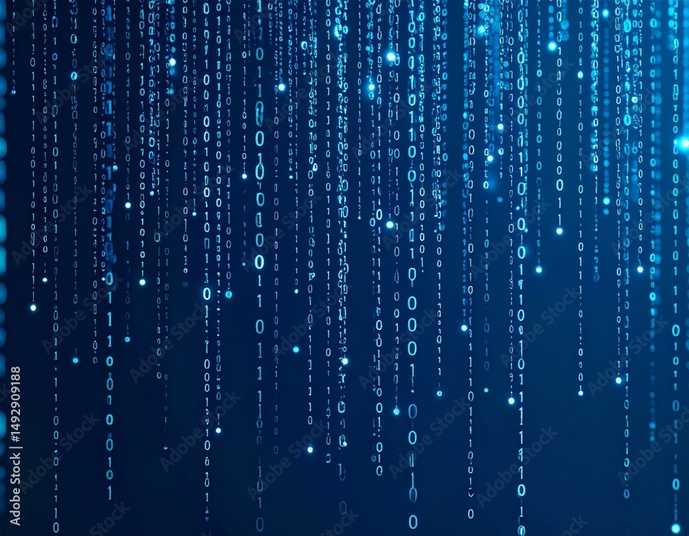 Poster abstract animation of binary code cascading down like digital rain