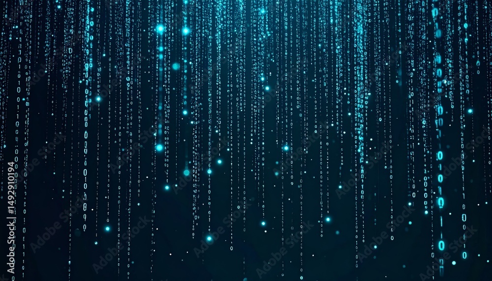 Poster abstract animation of binary code cascading down like digital rain