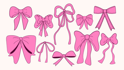 Bow doodle set. Various gift ribbons. Hand drawn isolated vector illustration.