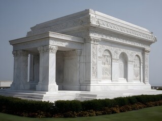 Obraz premium Explore Gleaming Side Profile of White Marble Mausoleum Highlighting Timeless Elegance and Monumental Architectural Beauty