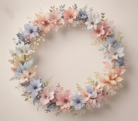 Obraz premium Intricate watercolor petal design; floral wreath, soft color palette, background, design, vintage