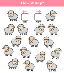 Obraz premium Left and right position worksheet. Educational worksheet for preschool kids. Educational game to learn left and right.