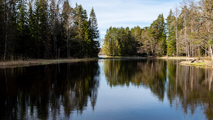 Swedish Salmon river landscape. Farnebofjarden national park in north of Sweden.