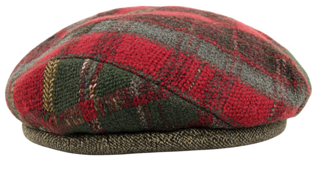 Fashionable Plaid Flat Cap in PNG transparent background, Stylish Headwear Accessory