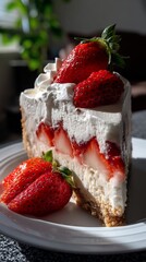 Delicious strawberry cheesecake slice