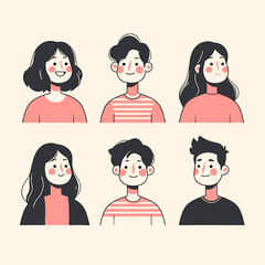 Illustrative Portraits: A collection of charming illustrations showcases diverse individuals, each with a unique hairstyle, and style, creating a lively and welcoming visual narrative.