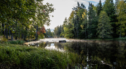 Swedish Salmon river landscape. Farnebofjarden national park in north of Sweden.