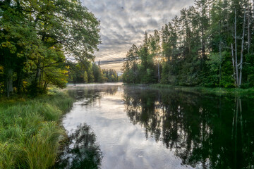 Swedish Salmon river landscape. Farnebofjarden national park in north of Sweden.