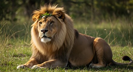 Naklejka premium lion in the grass