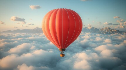 Obraz premium Red balloon floats above clouds and mountains