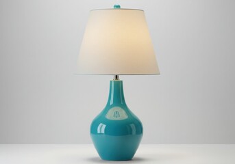 Turquoise lamp with a light shade on display