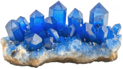 Close-up of Vibrant Blue Crystal Cluster on PNG Transparent Background