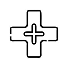 Obraz premium Medical cross icon in minimalist line design on white background 