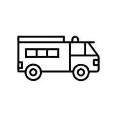 Fire truck icon in minimalist line art style on white background  
