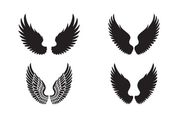 Wings Icon Set Angel, Bird, Feather, Flight, Tattoo, Silhouette Vector Design